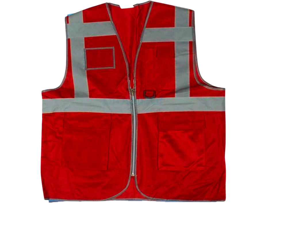 Kırmızı Mühendis İkaz Yeleği – Reflektörlü ve Cepli Model