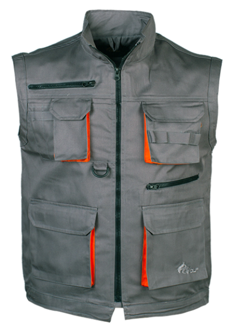 CosyWolf Paper Çok Cepli Yelek – Gri & Turuncu