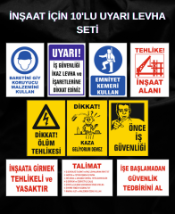 İnşaat Uyarı Levhaları Seti – 10 Adet Dekota Levha (25×35 cm)