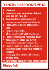 Yangın İhbar Yönetmeliği Talimatı Levhası