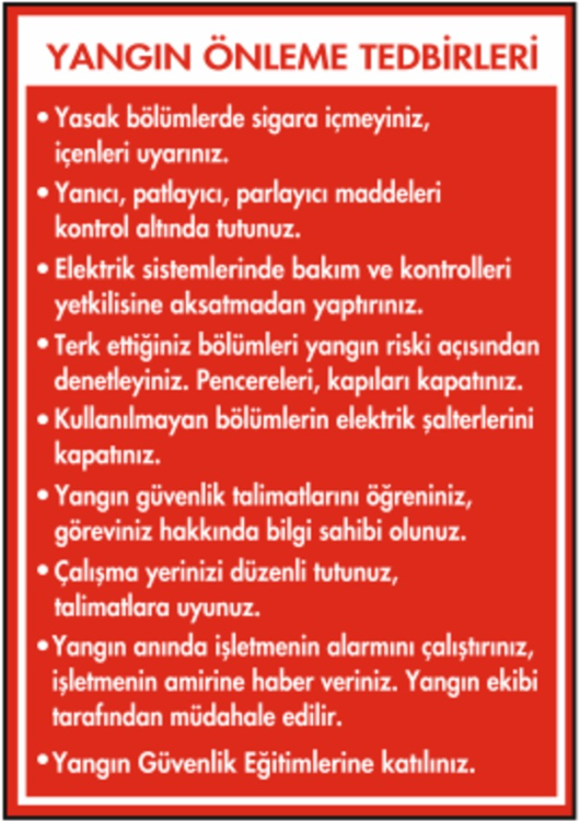 Yangın Önleme Tedbirleri Talimatı Levhası