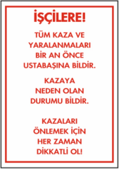 İşçilere Talimatı Levhası