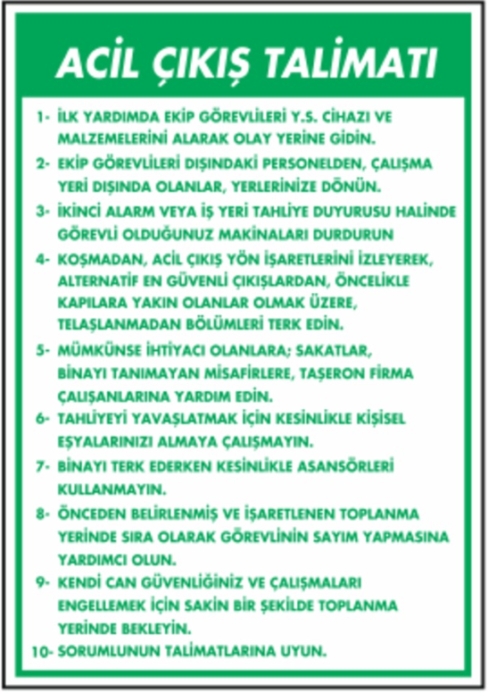 Acil Çıkış Talimatı Levhası