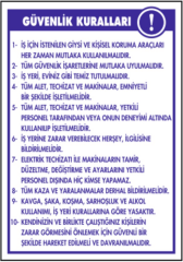 Güvenlik Kuralları Talimatı Levhası
