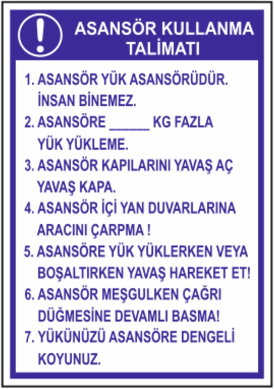 Asansör Kullanma Talimatı Levhası