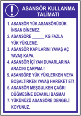 Asansör Kullanma Talimatı Levhası