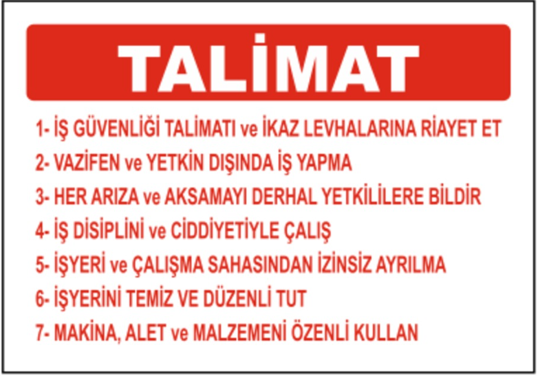 İşyeri Talimatı Levhası