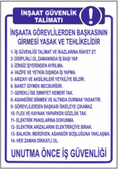 İnşaat Güvenlik Talimatı Levhası