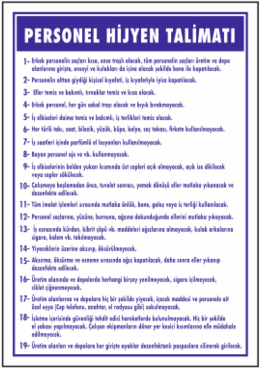 Personel Hijyen Talimatı Levhası
