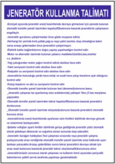 Jeneratör Kullanma Talimatı Levhası