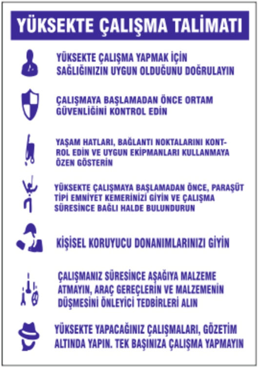 Yüksekte Çalışma Talimatı Levhası