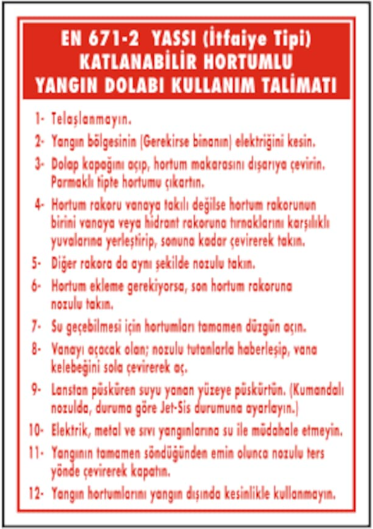 Hortumlu Yangın Dolabı Talimatı Levhası