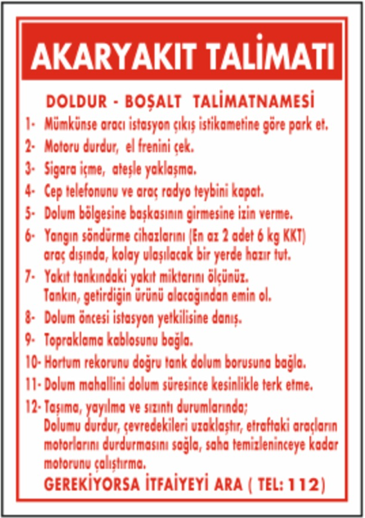 Akaryakıt Talimatı Levhası