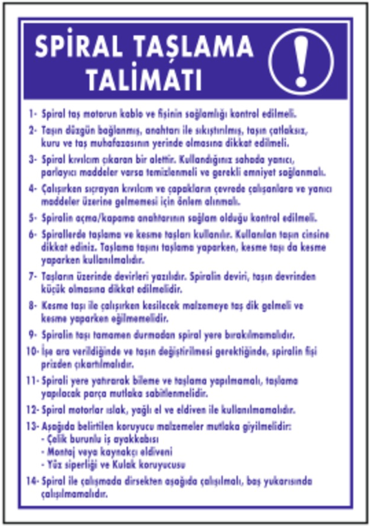 Spiral Taşlama Talimatı Levhası
