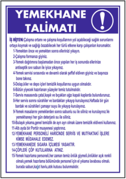 Yemekhane Talimatı Levhası