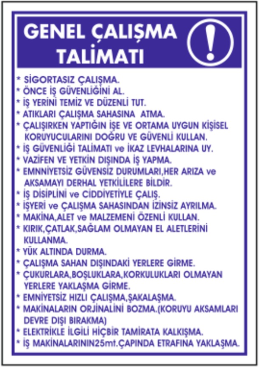 Genel Çalışma Talimatı Levhası