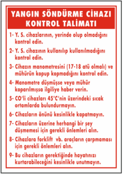 Yangın Söndürme Cihazı Kontrol Talimatı Levhası